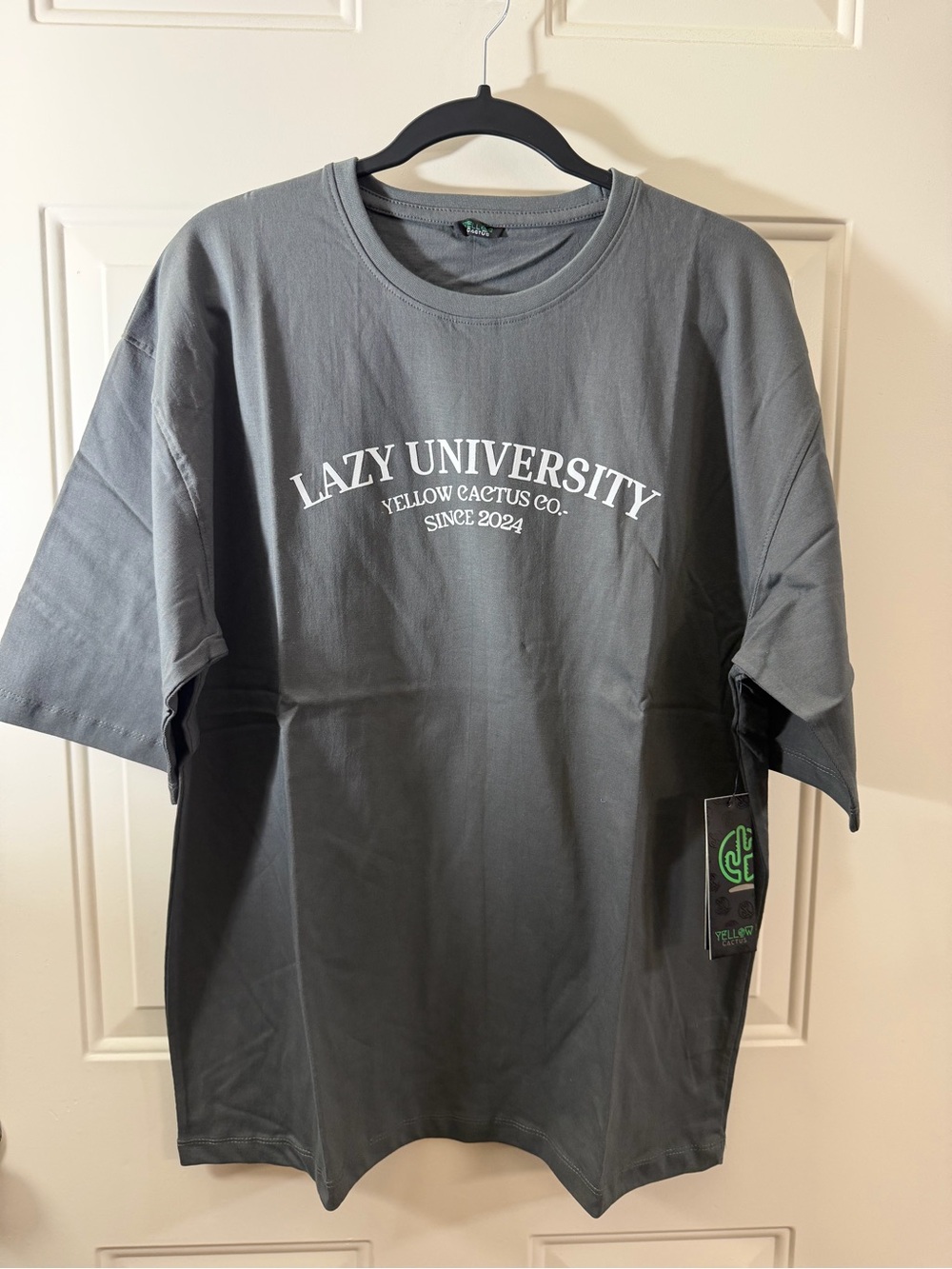 New Yellow Cactus Lazy University T-Shirt Gray Size Small Oversized Streetwear
